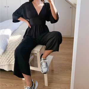 ASOS DESIGN kimono sleeve culotte jumpsuit in black